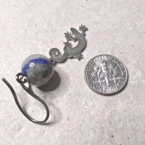 Lapis Lazuli Reptile Earrings | Nature Lover Gift | Reptile Gecko Charm Jewelry - Picture 5 of 7